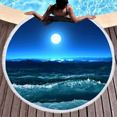 Lofaris Fantasy Moonlight Sea Blue Big Circle Beach Blanket